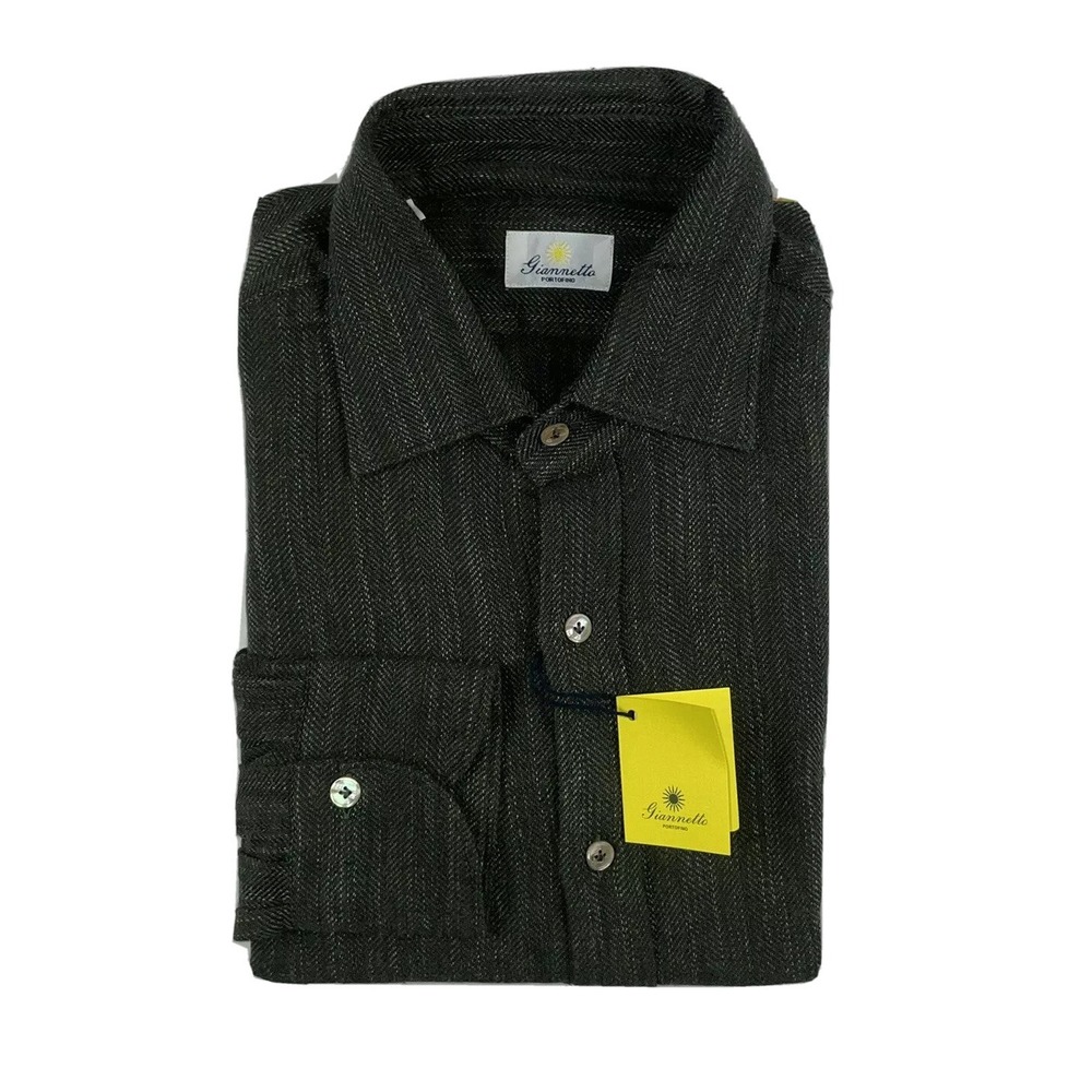 Giannetto Portofino Green Woven Cotton Flannel Mens 16 41 Shirt NWT